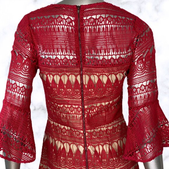 Cooper St Red Crochet Lace Dress Bell Sleeve Knee Length 4 - Picture 5 of 7